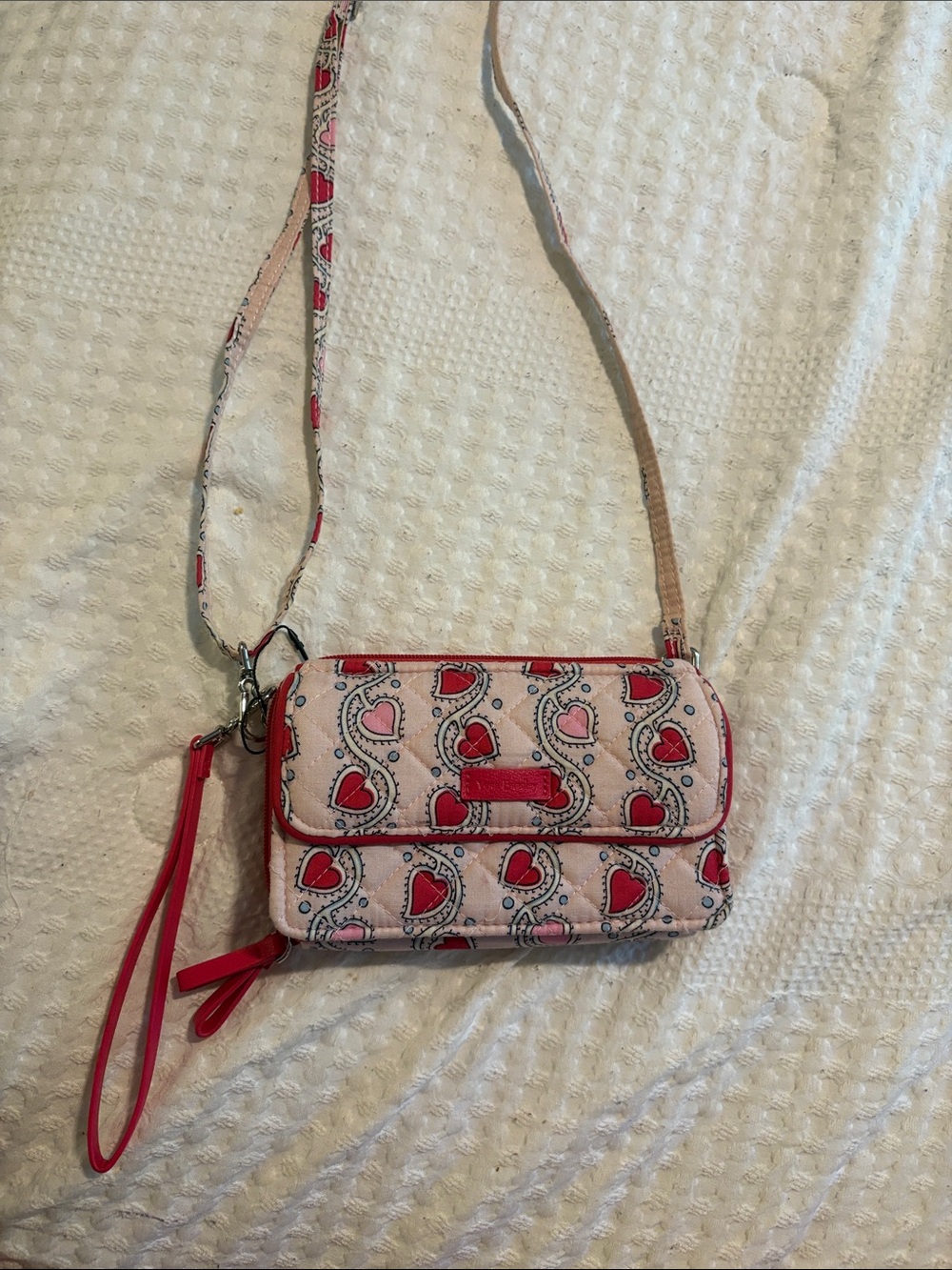 Vera Bradley Pink Heart Print Crossbody Wristlet